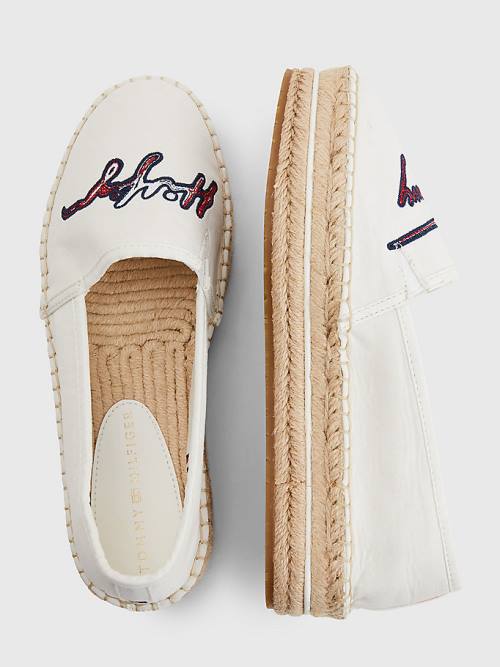 Tommy Hilfiger Signature Logo Espadrilles Ženske Loafers Bela | TH437ZBS