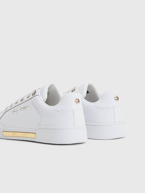 Tommy Hilfiger Signature Logo Leather Cupsole Ženske Superge Bela | TH243OIH