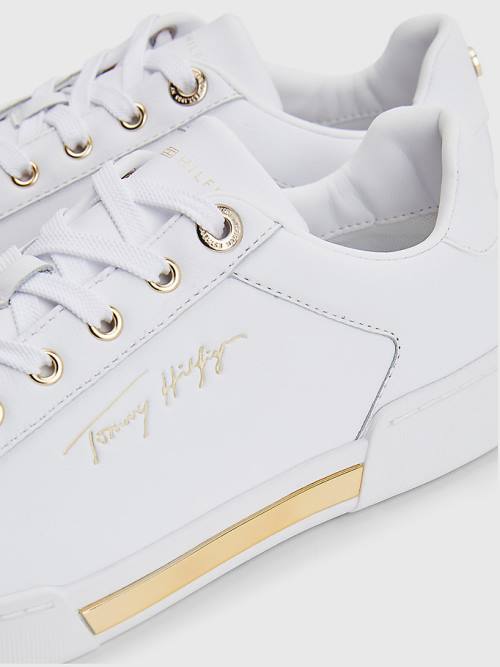 Tommy Hilfiger Signature Logo Leather Cupsole Ženske Superge Bela | TH243OIH
