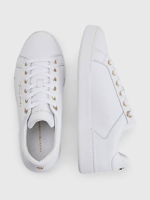 Tommy Hilfiger Signature Logo Leather Cupsole Ženske Superge Bela | TH243OIH