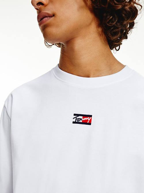 Tommy Hilfiger Signature Long Sleeve Moški Majice Bela | TH741SEI