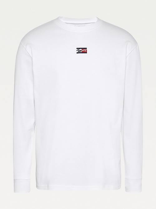 Tommy Hilfiger Signature Long Sleeve Moški Majice Bela | TH741SEI
