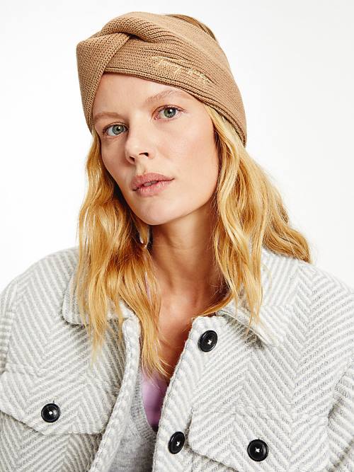 Tommy Hilfiger Signature Rib Knit Twist Headband Ženske Kapa Bež | TH901VEP