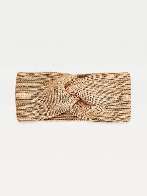 Tommy Hilfiger Signature Rib Knit Twist Headband Ženske Kapa Bež | TH901VEP