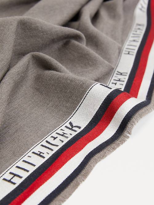 Tommy Hilfiger Signature Tape Logo Selvedge Moški Šal Siva | TH793HKJ