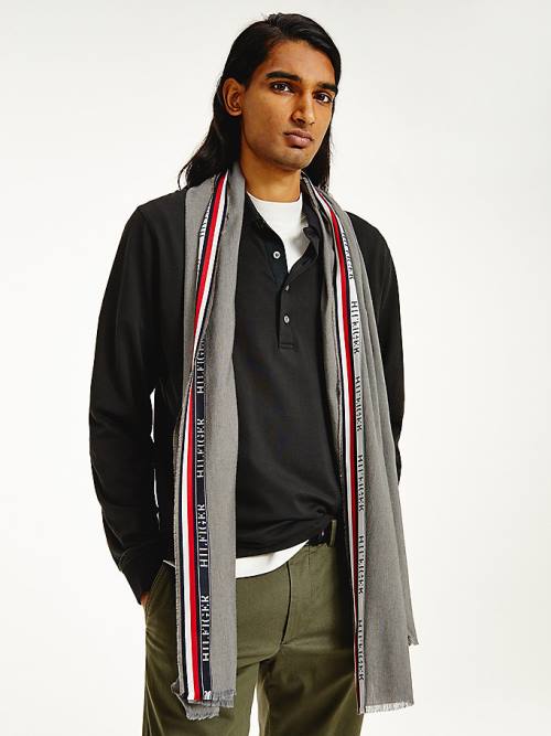 Tommy Hilfiger Signature Tape Logo Selvedge Moški Šal Siva | TH793HKJ
