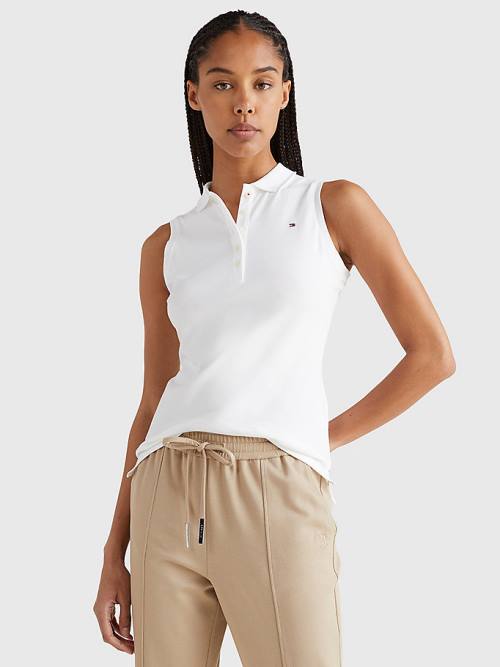 Tommy Hilfiger Sleeveless Stretch Cotton Slim Fit Ženske Polo Majica Bela | TH214GKZ