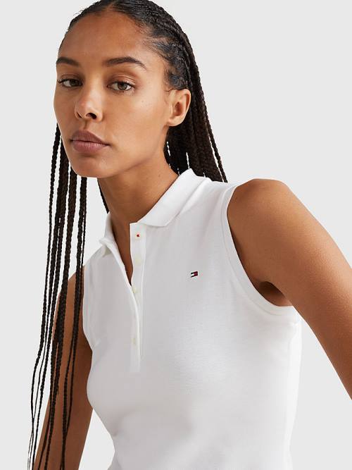 Tommy Hilfiger Sleeveless Stretch Cotton Slim Fit Ženske Polo Majica Bela | TH214GKZ