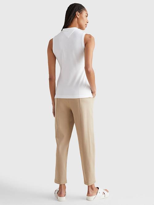 Tommy Hilfiger Sleeveless Stretch Cotton Slim Fit Ženske Polo Majica Bela | TH214GKZ