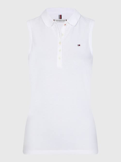 Tommy Hilfiger Sleeveless Stretch Cotton Slim Fit Ženske Polo Majica Bela | TH214GKZ