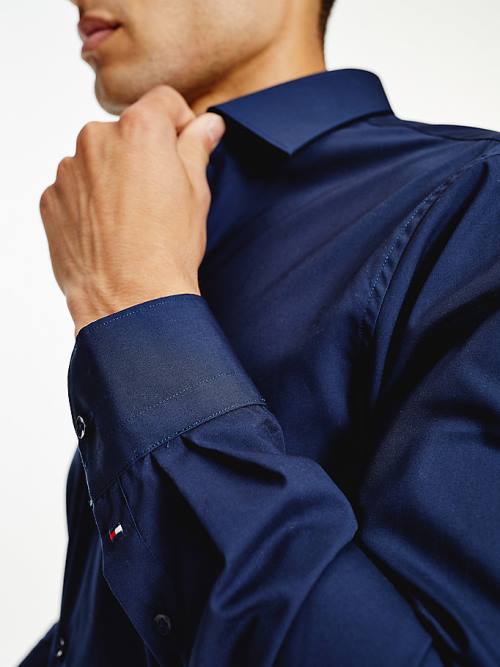 Tommy Hilfiger Slim Fit Stretch Cotton Moški Srajce Modra | TH459NVH