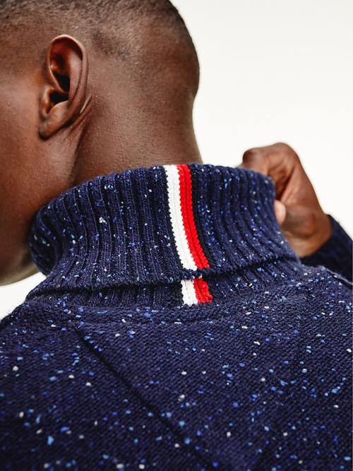 Tommy Hilfiger Speckled Roll Neck Relaxed Jumper Moški Puloverji Modra | TH938TCK