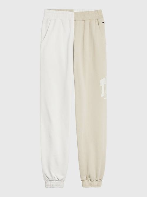 Tommy Hilfiger Spliced Collegiate Relaxed Joggers Ženske Hlače Bež | TH619TWD