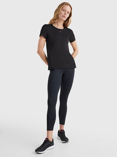 Tommy Hilfiger Sport Fabric Mix Crew Neck Ženske Majice Črna | TH658ZDM