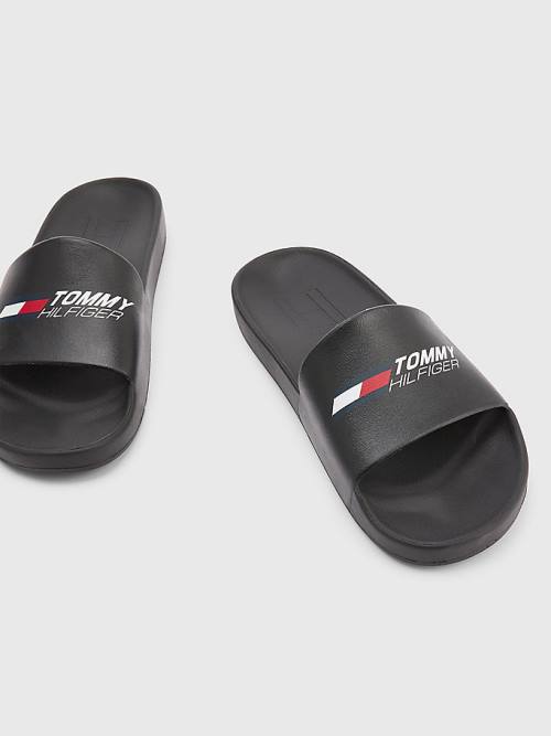 Tommy Hilfiger Sport Logo Slides Moški Sandali Črna | TH179GBN