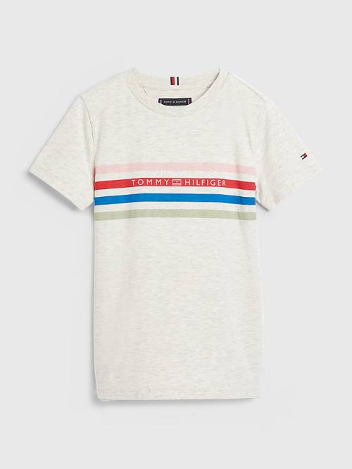Tommy Hilfiger Stripe Logo Fantje Majice Bela | TH630UEJ