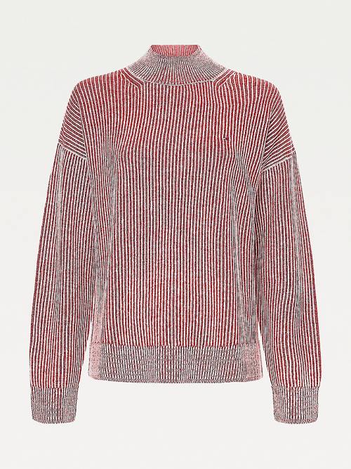 Tommy Hilfiger Stripe Mock Turtleneck Wool Jumper Ženske Puloverji Rdeča | TH145SMO