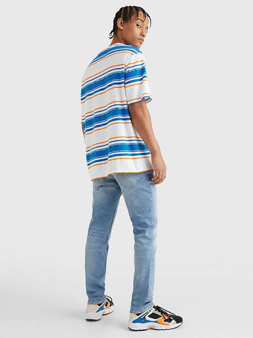 Tommy Hilfiger Stripe Organic Cotton Moški Majice Bela | TH627XST