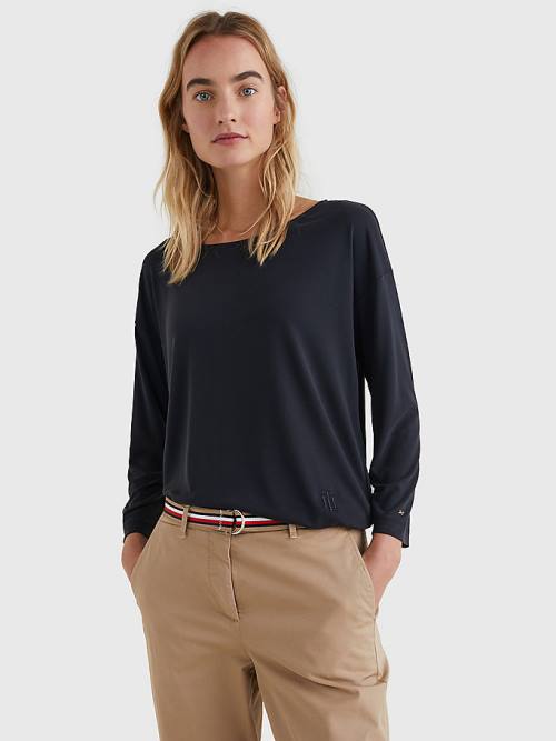 Tommy Hilfiger Sueded Relaxed Boat Neck Ženske Majice Črna | TH632ITU