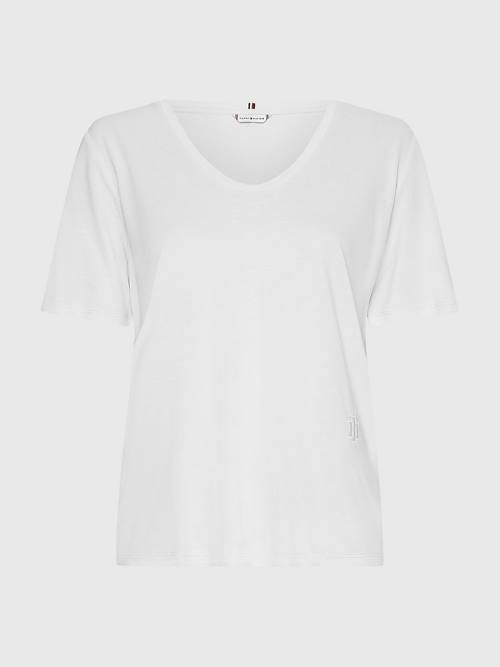 Tommy Hilfiger Sueded Scoop Neck Relaxed Ženske Majice Bela | TH697SIN