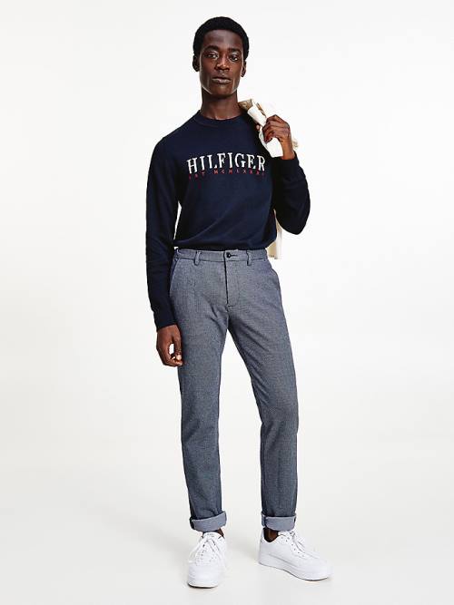 Tommy Hilfiger Supima Cotton Graphic Crew Neck Jumper Moški Puloverji Modra | TH127VNE
