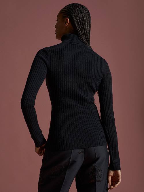 Tommy Hilfiger TH Collection Crest Mock Turtleneck Slim Jumper Ženske Puloverji Črna | TH801ZPD