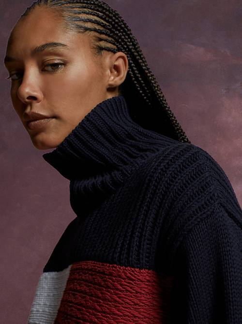 Tommy Hilfiger TH Collection Flag Icon Ribbed Jumper Ženske Puloverji Modra | TH738PRD
