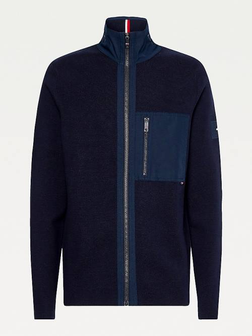 Tommy Hilfiger TH Flex Contrast Panels Zip-Thru Cardigan Moški Puloverji Modra | TH287ZLV