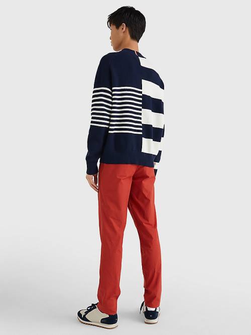 Tommy Hilfiger TH Flex Crest Stripe Jumper Moški Puloverji Modra | TH187SCR