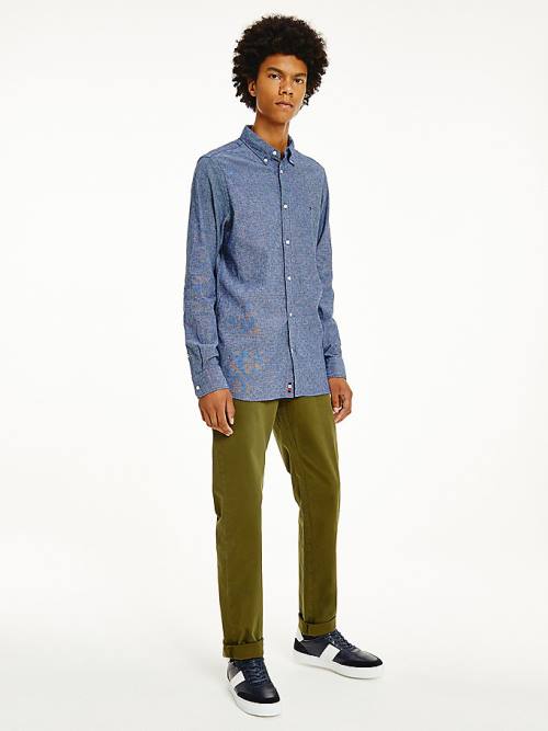 Tommy Hilfiger TH Flex Dobby Slim Fit Moški Srajce Modra | TH679SZW