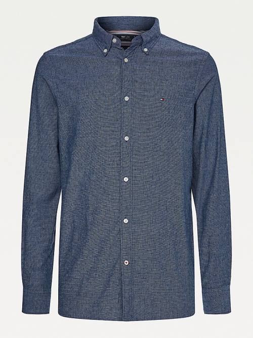 Tommy Hilfiger TH Flex Dobby Slim Fit Moški Srajce Modra | TH679SZW