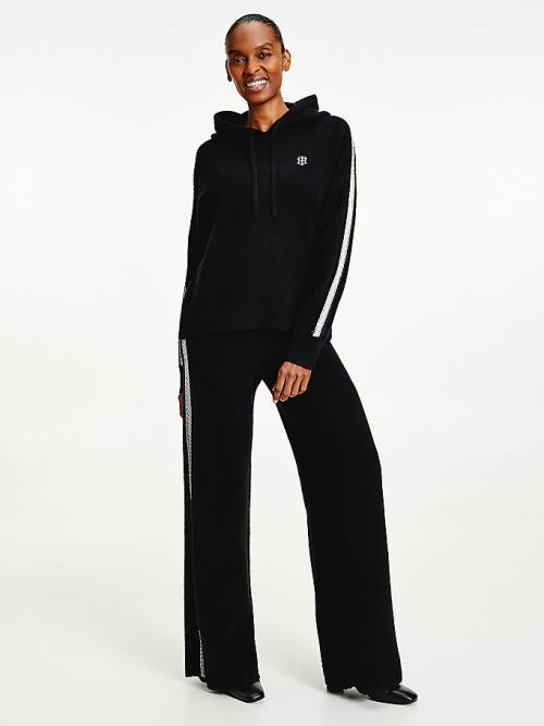 Tommy Hilfiger TH Flex Relaxed Fit Metallic Ženske Puloverji Črna | TH796VZX