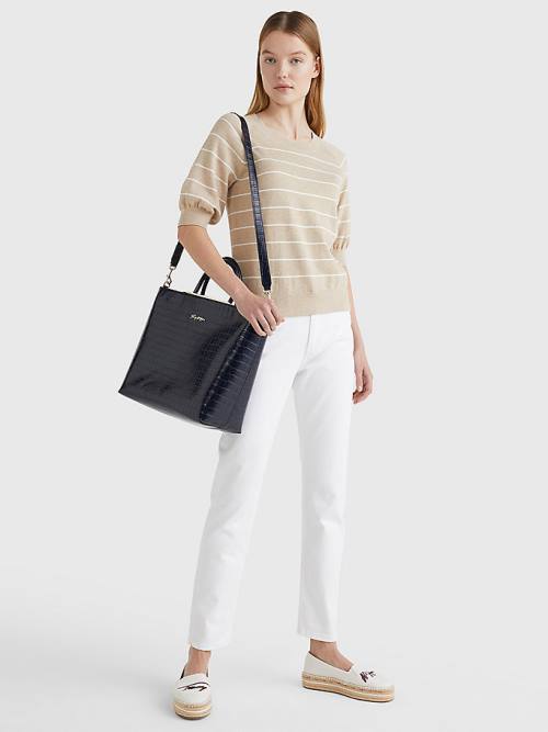 Tommy Hilfiger TH Modern Croco Effect Tote Ženske Torbice Modra | TH281HZS