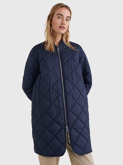 Tommy Hilfiger TH Protect Longline Quilted Bomber Coat Ženske Jakne Modra | TH170KCU