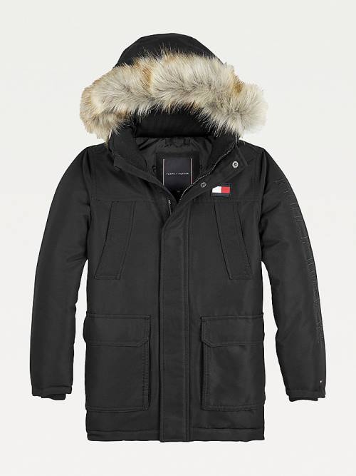 Tommy Hilfiger TH Tech Faux Fur Trim Parka Fantje Jakne Črna | TH359URF