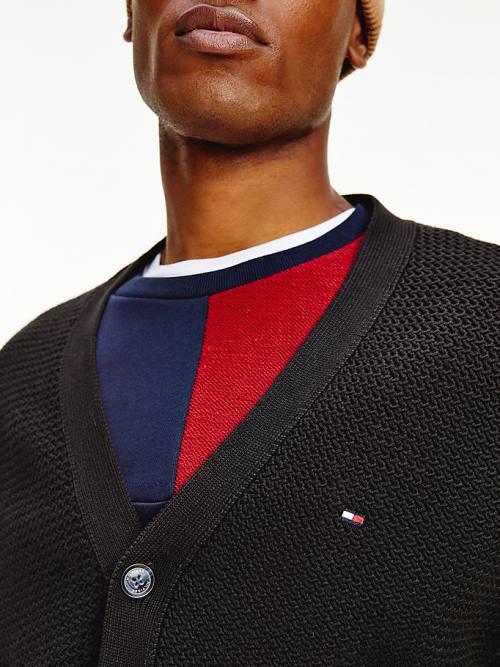 Tommy Hilfiger Textured Relaxed Fit Cardigan Moški Puloverji Črna | TH265ZVT