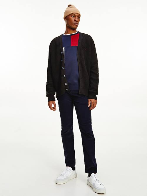 Tommy Hilfiger Textured Relaxed Fit Cardigan Moški Puloverji Črna | TH265ZVT