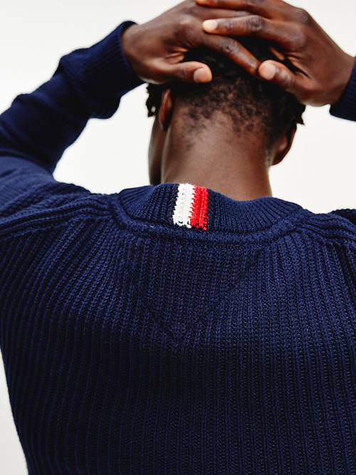 Tommy Hilfiger Textured Relaxed Fit Jumper Moški Puloverji Modra | TH475ZGJ