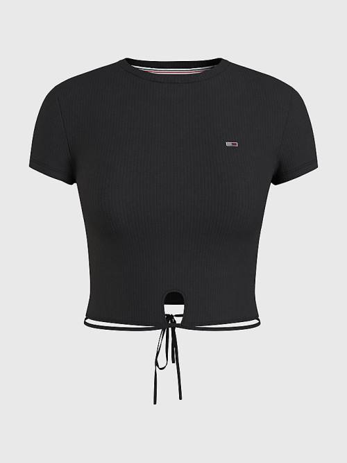Tommy Hilfiger Tie Detail Cropped Ženske Majice Črna | TH901MZN