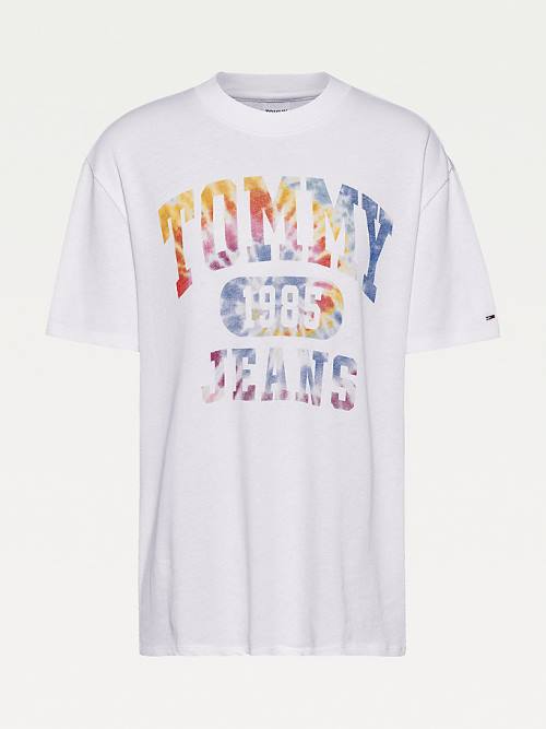 Tommy Hilfiger Tie-Dye Logo Oversized Ženske Majice Bela | TH294VKL