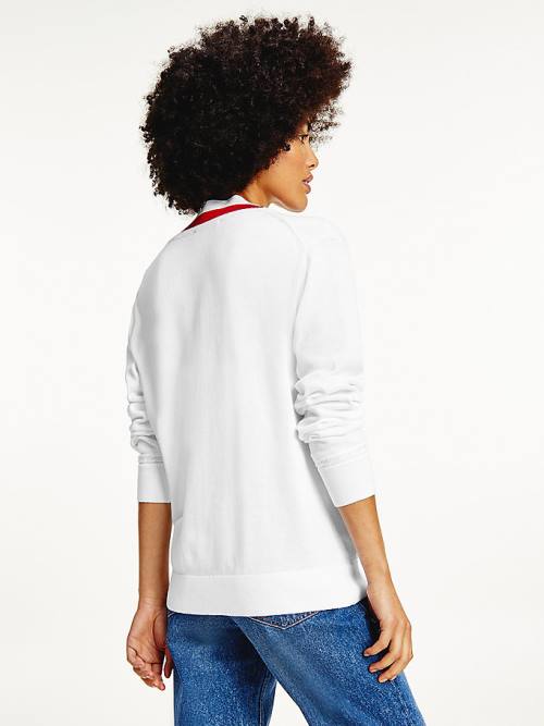 Tommy Hilfiger Tipped V-Neck Jumper Ženske Puloverji Bela | TH986FBZ