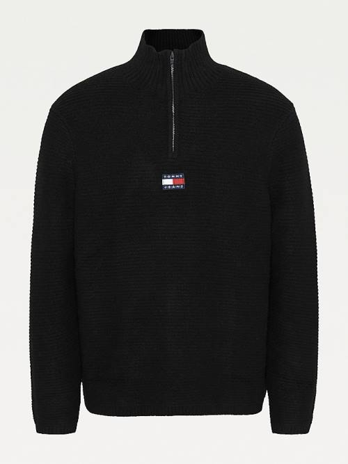 Tommy Hilfiger Tommy Badge Half-Zip Jumper Moški Puloverji Črna | TH641KEB