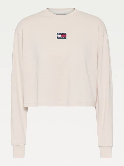 Tommy Hilfiger Tommy Badge Long Sleeve Ženske Majice Bež | TH316UAX