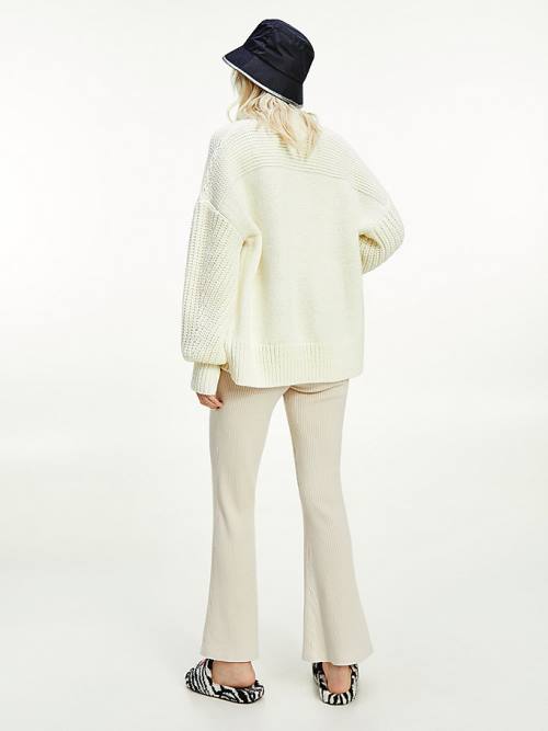 Tommy Hilfiger Tommy Badge Oversized Cardigan Ženske Puloverji Bela | TH502BDN