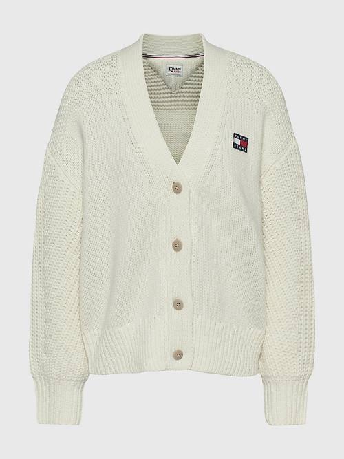 Tommy Hilfiger Tommy Badge Oversized Cardigan Ženske Puloverji Bela | TH502BDN