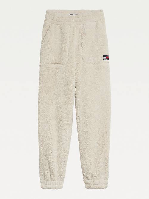 Tommy Hilfiger Tommy Badge Relaxed Fit Fleece Joggers Ženske Hlače Bež | TH965IQG