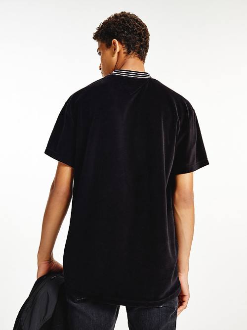 Tommy Hilfiger Tommy Badge Velour Relaxed Fit Moški Majice Črna | TH847BDP