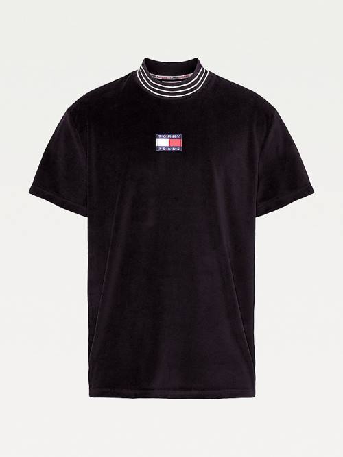 Tommy Hilfiger Tommy Badge Velour Relaxed Fit Moški Majice Črna | TH847BDP