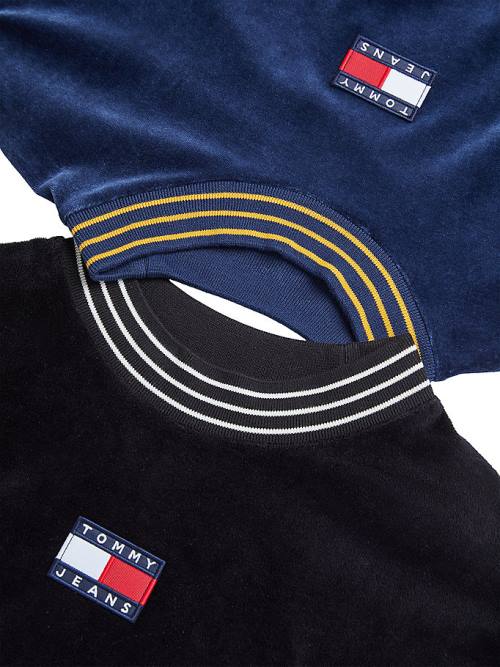 Tommy Hilfiger Tommy Badge Velour Relaxed Fit Moški Majice Črna | TH847BDP