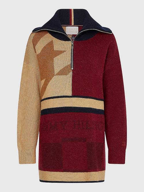 Tommy Hilfiger Tommy Icons Oversized Quarter-Zip Jumper Ženske Puloverji Bež | TH075GHA